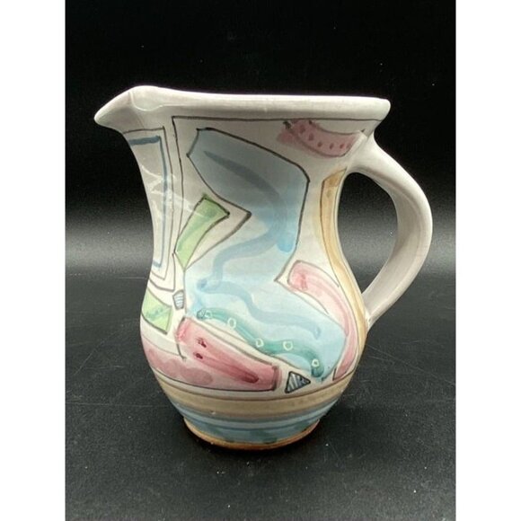 Vivian Jehn Redware Pottery 5” Pitcher Mackenzie Childs Style Pastel Colors - Picture 1 of 12